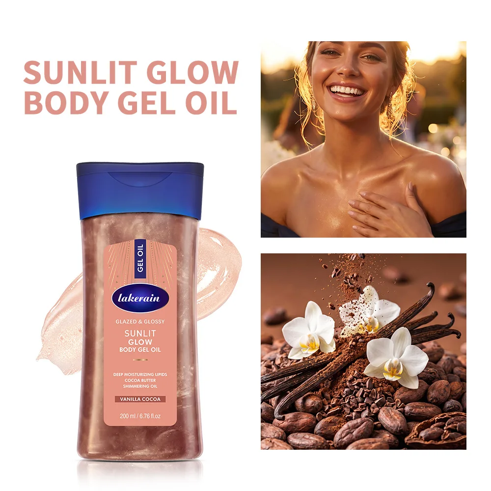 Sunlit Glow Body Gel Oil Shimmer Body Oil Vanilla Cocoa Butter Ultra Hydrating Nourish Moisturize Shiny Glowing Skin Care