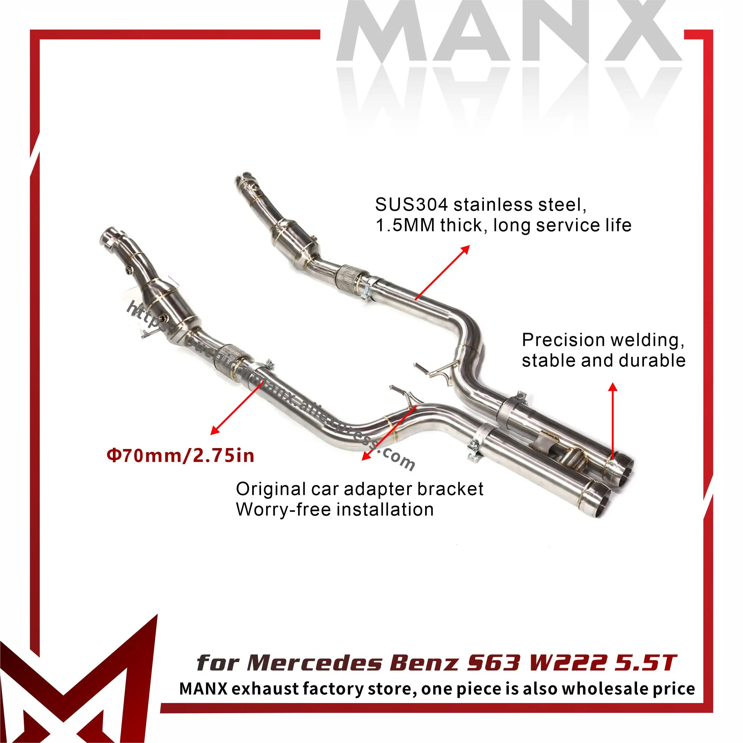 

MANX for Mercedes Benz S63 W222 5.5T performance Downpipe Exhaust pipe Lossless installation Handcrafted