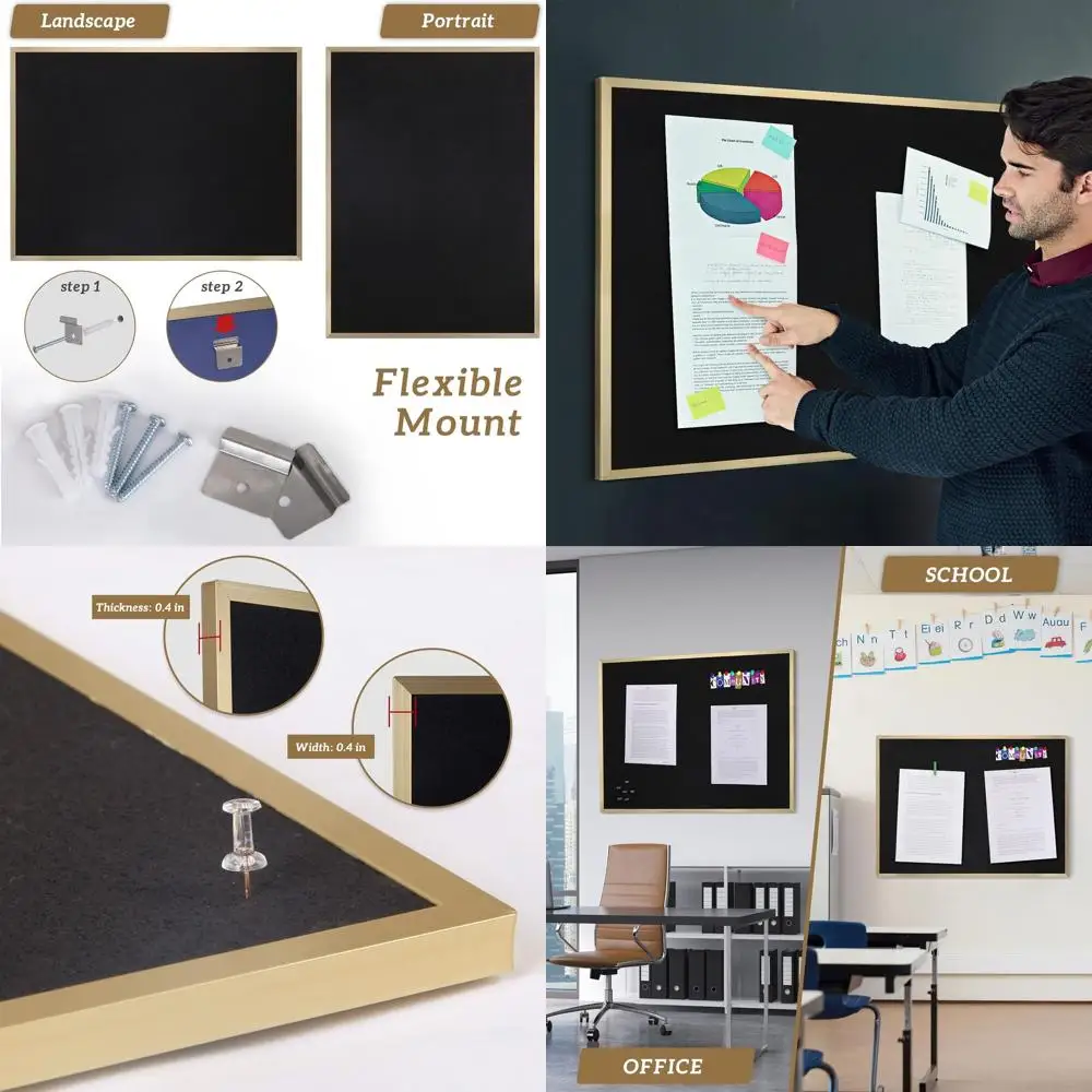 

Черная пробковая доска в золотой рамке 40x30 с 10-контактной рамкой, идеально подходит для досок объявлений для дома, офиса, школы