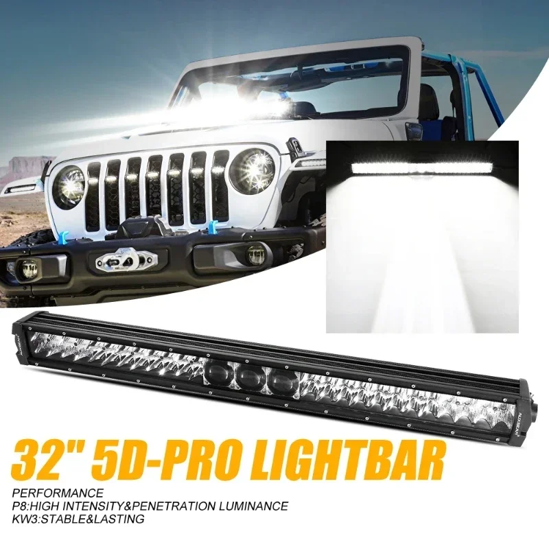 32 Inch 192W 22000LM Dual Row LED Light Bar with Harness kit Spot LED Light Bar 5D-PRO Series