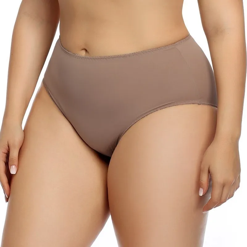 Beauwear-bragas elásticas de cintura alta para mujer, ropa interior de talla grande, Sexy, De satén