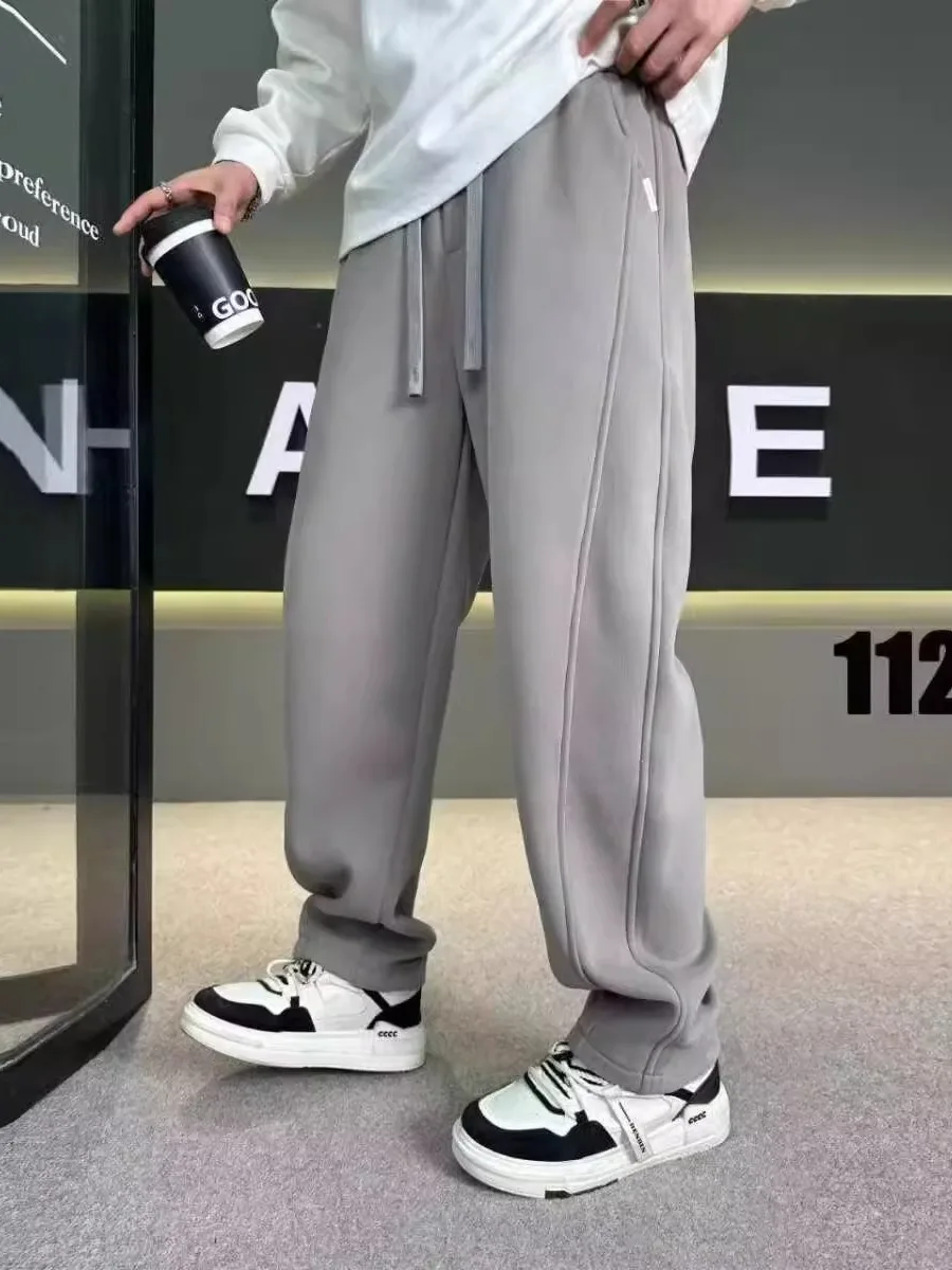 

Мужские повседневные брюки прямого кроя с подкладкой, модные осенне-зимние брюки из прочного полиэфирного волокна, прямой крой