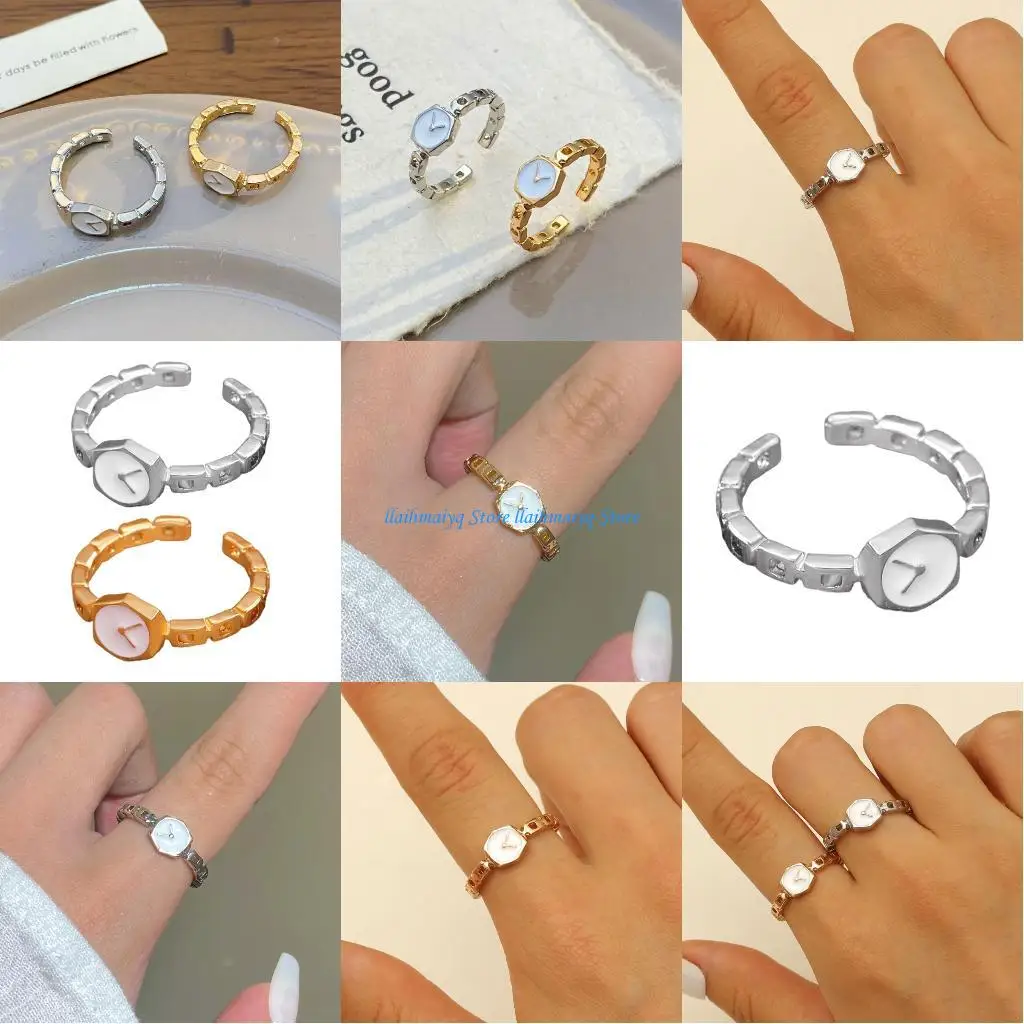 573B Innovative Watch Chain Open Ring for Women Handmade Fashion Jewelry Accessory