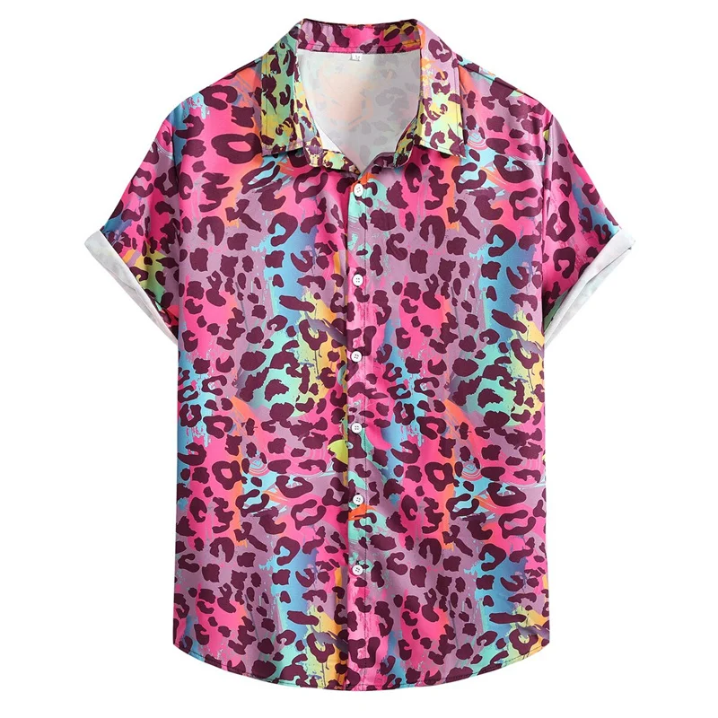 Kleurrijke Tijger Luipaard Shirts Casual 3d Print Tropisch Bloemenhawaiiaans Shirt Met Korte Mouwen En Korte Mouwen Zomer Strandblouse