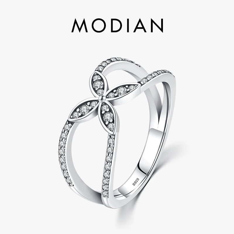 MODIAN 925 Sterling Silver Butterfly Pave Setting CZ Ring For Women Plant Flower Ring Fine Jewelry Wedding Anniversary Gift