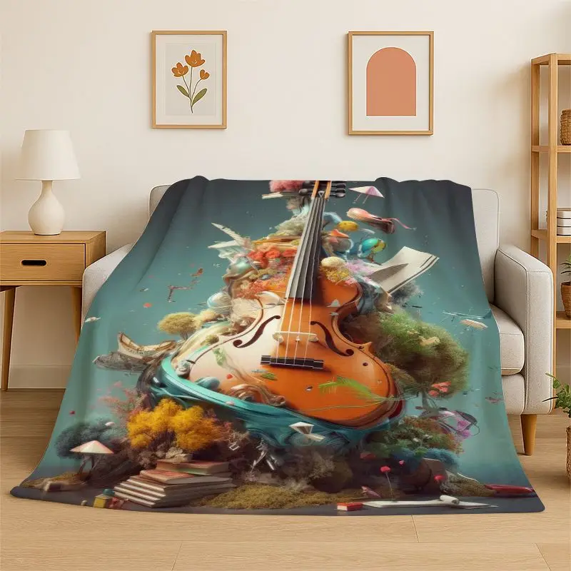 Rhythm Violin Cello Music Note Instrument Flannel Blanket Soft Throw Blanket for Bedroom Living Room Bed Travel Picnic Nap Cover
