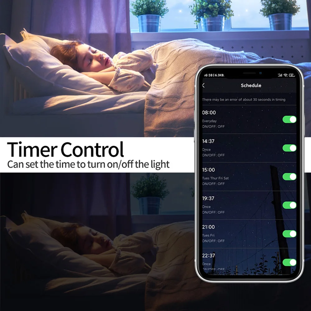 Tuya E27 LED Lights Bulb RGB+CCT Dimmable Timing Lamp Smart Life APP Control Smart Bulb Compatible for IOS/Android AC85-265V