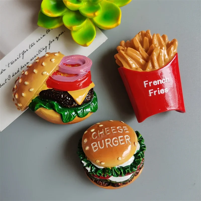 Food Magnets Hot Dog French Fries Pizza RefRigeRatoR Paste Egg Bread Hamburger Corn Fridge Sticker Home Decor