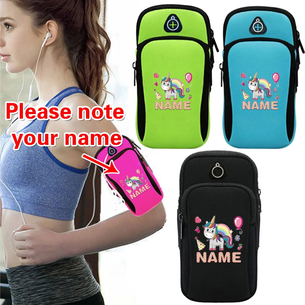 

Персонализированная спортивная сумка на руку с индивидуальным именем и разъемом для наушников, сумки для бега, портативный пакет для хранения банковских карт для телефона