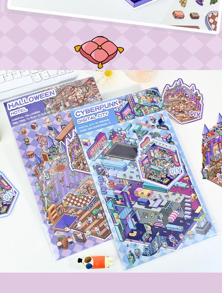 plus size Handmade toys scene stickers 2.5D stereoscopic miniature landscape collages