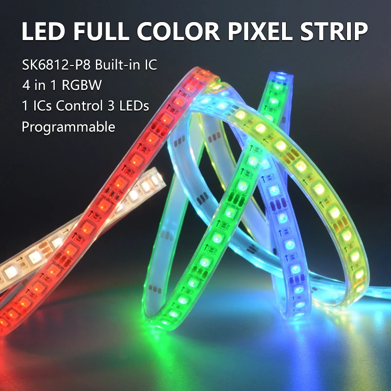 5M SK6812 RGBW P8 60LEDs/m 5050 SMD Flex LED Programmable Full Color Pixel Light Strip White/Black PCB 1 IC Driver 3 LEDs DC12V