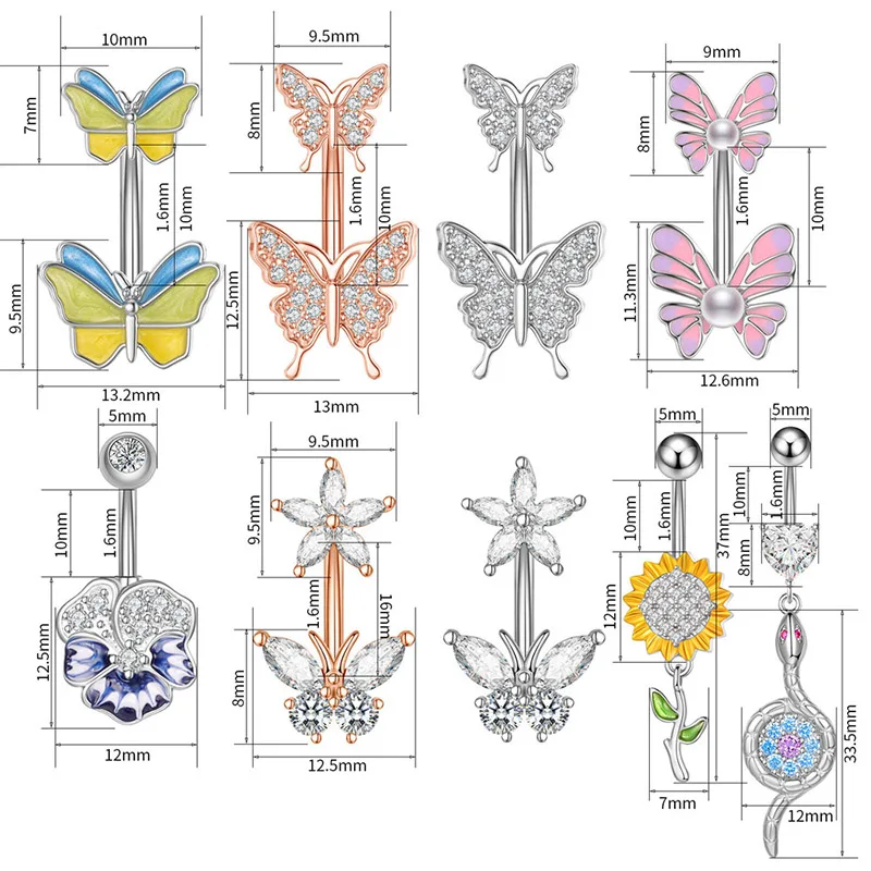 1PCS Butterfly Belly Button Rings Sunflower Navel Piercing Ring Navel Button Piercing Body Belly Piercing Jewelry 316L steel