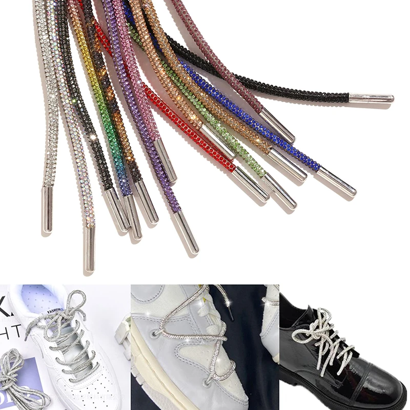 Cordones de diamantes de imitación para zapatillas, Cordones redondos de 4,5mm, 100cm, 2 piezas