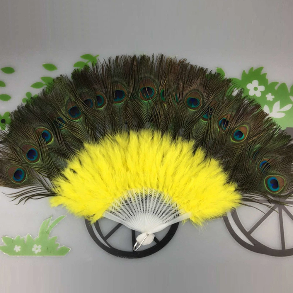 Feather Peacock Fan Wedding Showgirl Dance Performance Props Large Peacocks Feathers Folding Hand Held Fan Wall Decorative Fans