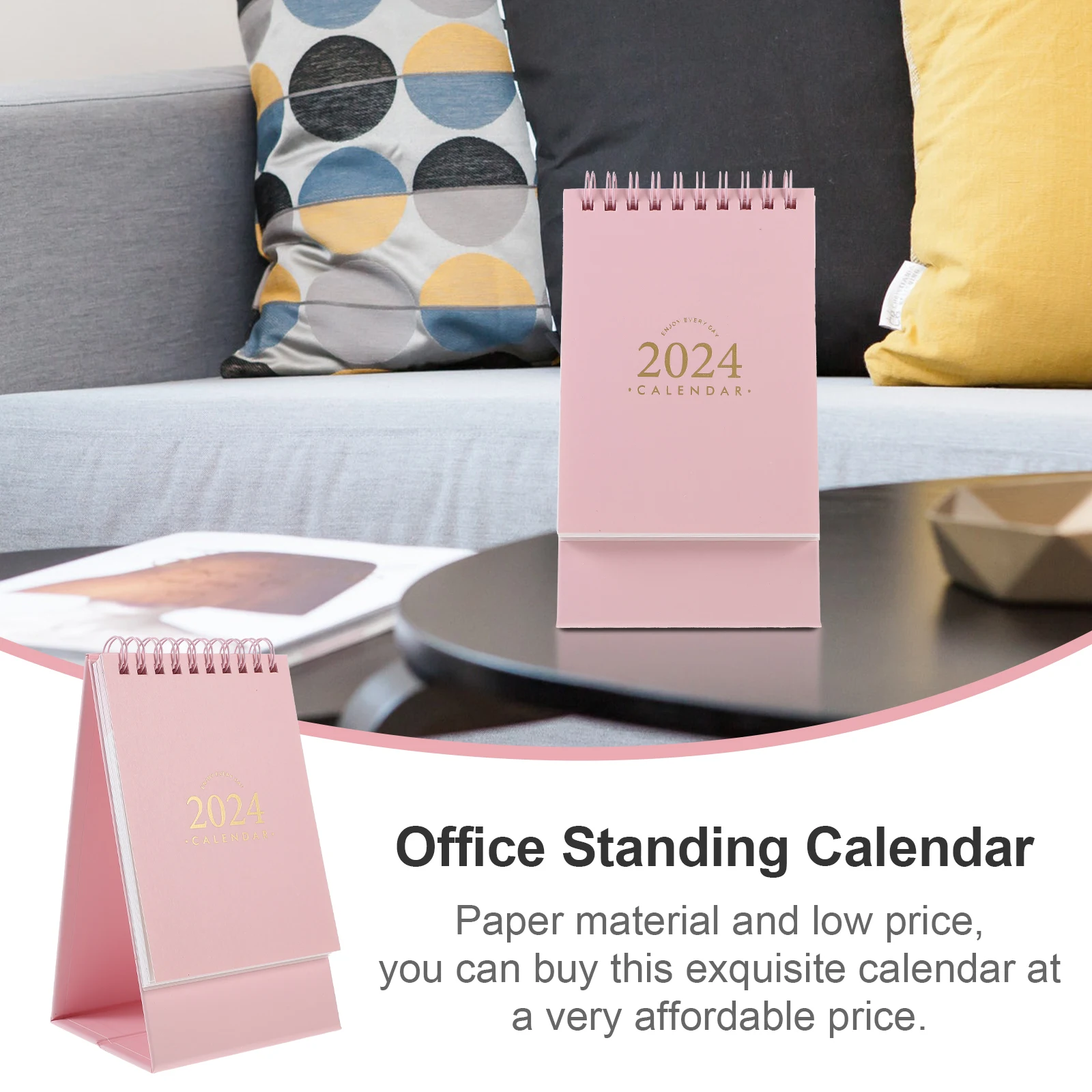

2024 Desktop Calendar Pink Mini Size 2023 9 2024 12 Update Date Work Notes Decorative Desk Accessory Practical Design