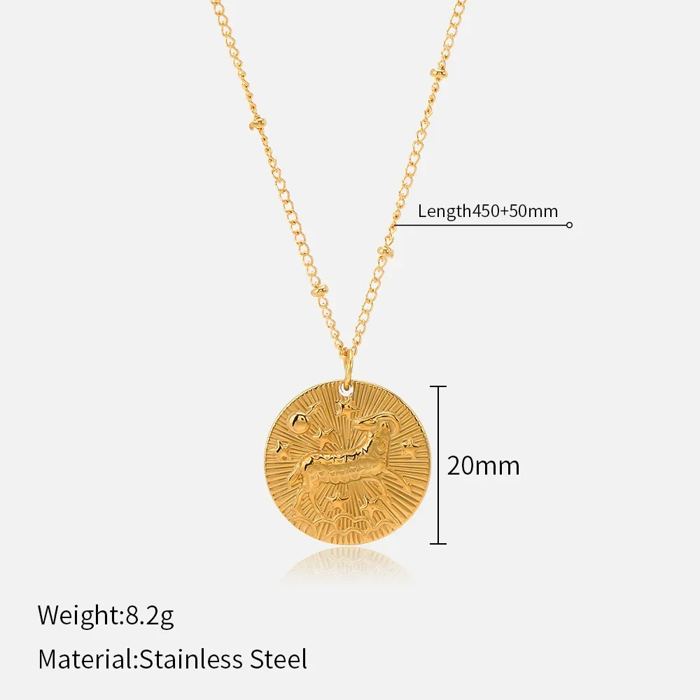 Fashion Zodiac Signs Stainless Steel Pendant Necklace for Men Women Luxury Twelve Constellations Embossed Clavicle Chain Jewelry