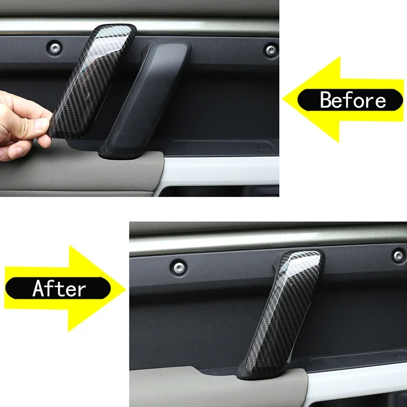 For 2020-2024 Land Rover Defender 90 110 ABS Carbon Fiber Pattern Inner Handle Cover Sticker Interior Accessories (Low Version)