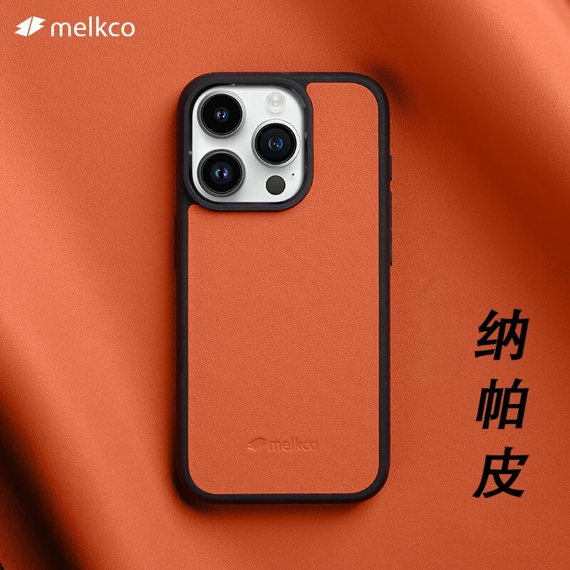 

Melkco Genuine Napa Leather Case for iPhone 15 Pro Max 15 Plus Camera Protective Silicone Bumper Shockproof Back Cover