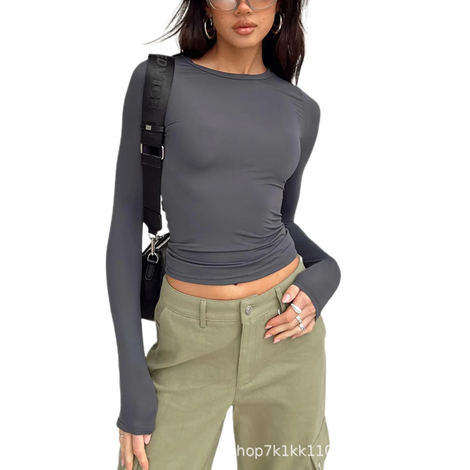 

Женская повседневная футболка с длинными рукавами, весенне-осенняя однотонная облегающая футболка-джемпер, женская уличная рубашка, топ