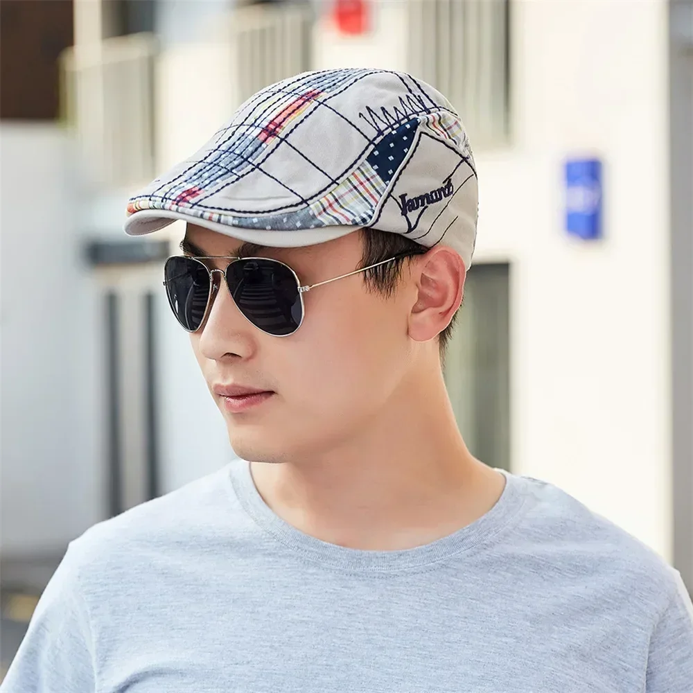 TOHUIYAN 2026 Plaid Cotton Newsboy Cap Men Casual Ivy Hat Duckbill Visor Cabbie Hats Summer Gorras Planas Flat Cap For Women Hat