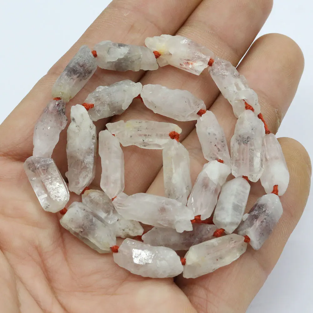 

APDGG Natural Strawberry Quartz Red Flower Crystal Raw Freedom Rough Cylinder Nugget Loose Beads 16" Necklace Jewelry DIY