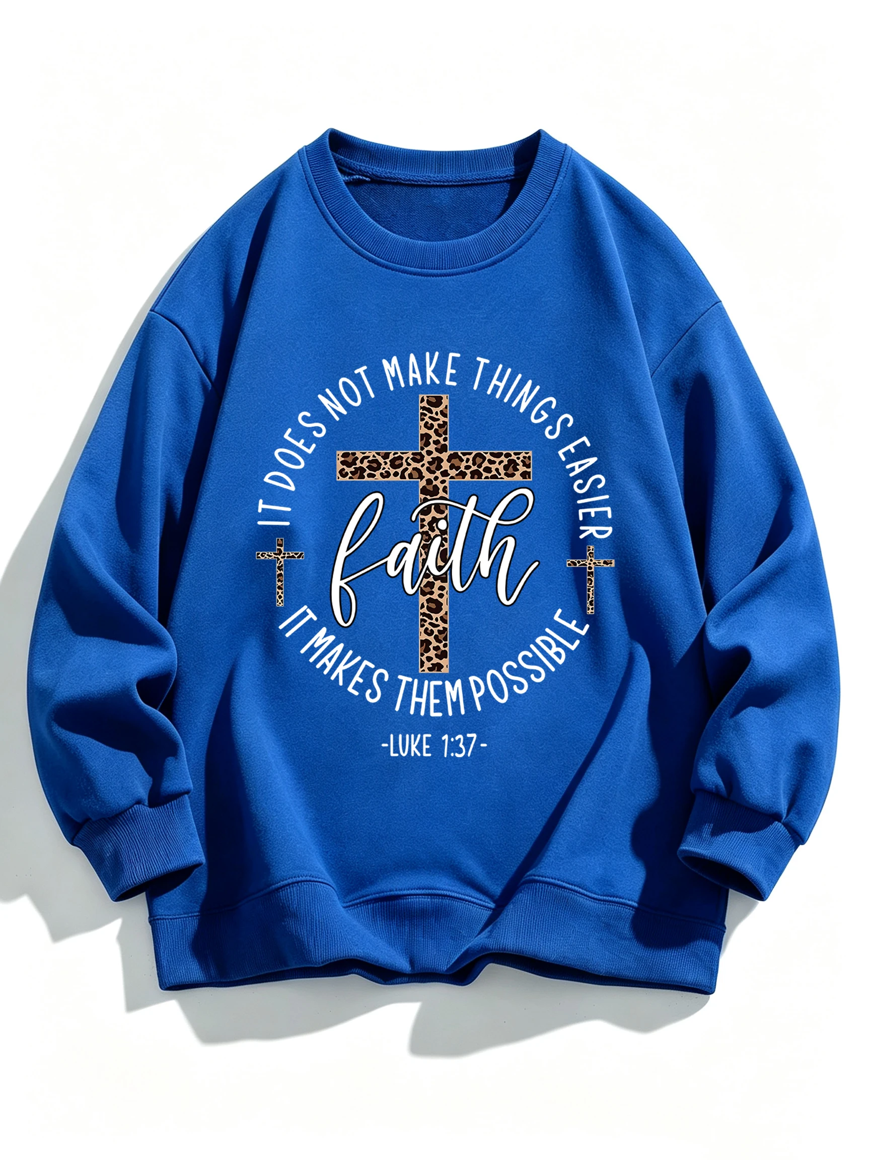 Faith Make Possible Print Women Casual Loose Sweatshirt Fleece O-Neck Pullover Autumn All-Match Clothes Comfortable Sport Tops