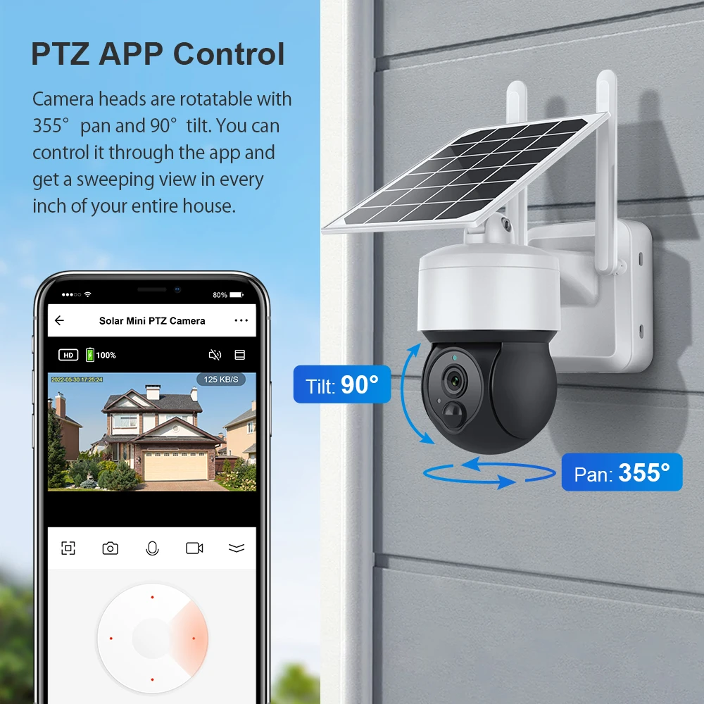 INQMEGA TUYA Solar PTZ IP Camera Outdoor Solar Panel Surveillance Security Camera Compatible with Alexa and Google Home Camera