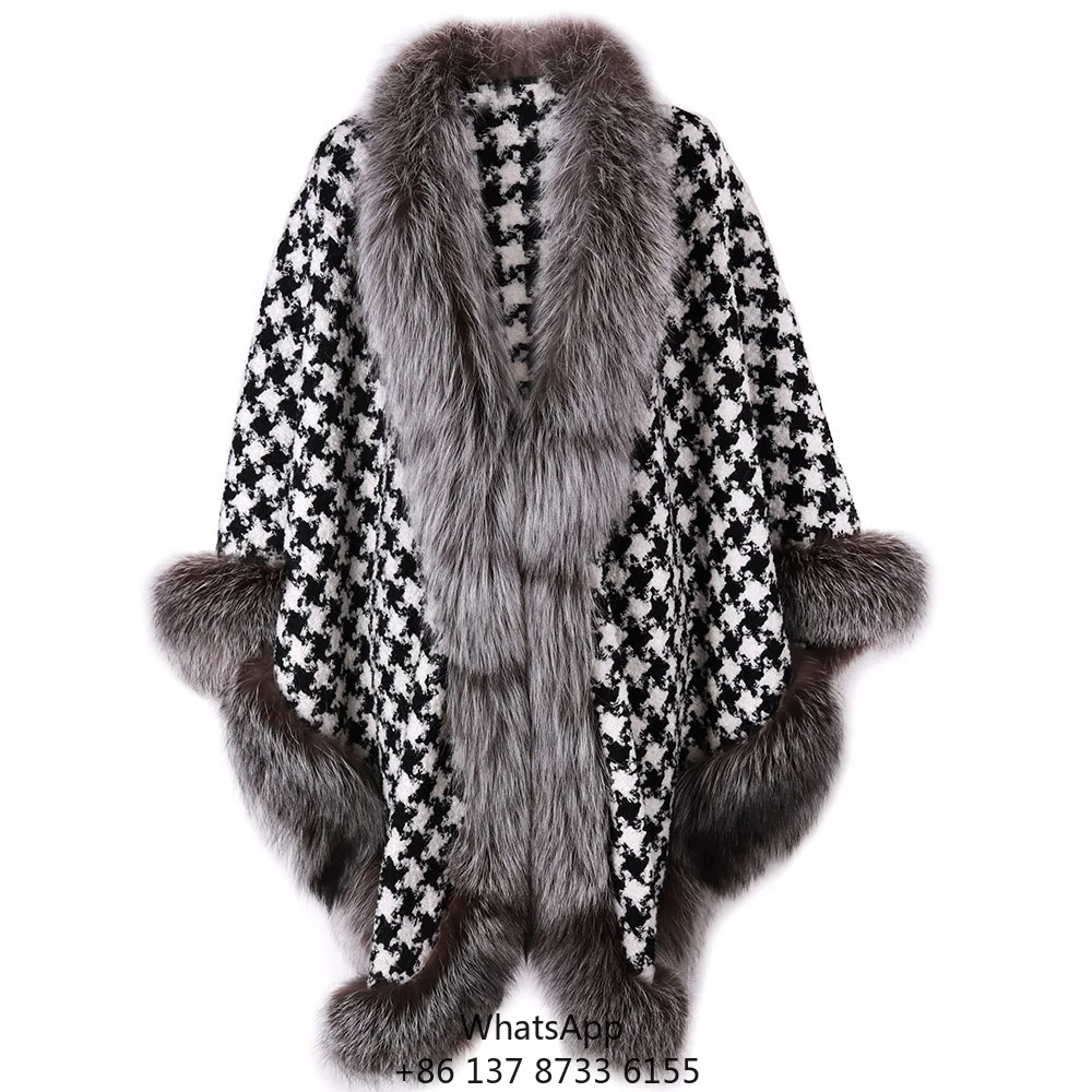 Fur Shawl New Design Sleeve Women Fox Fur Shawl Outerwear Natural Fur Jacket For Ladies