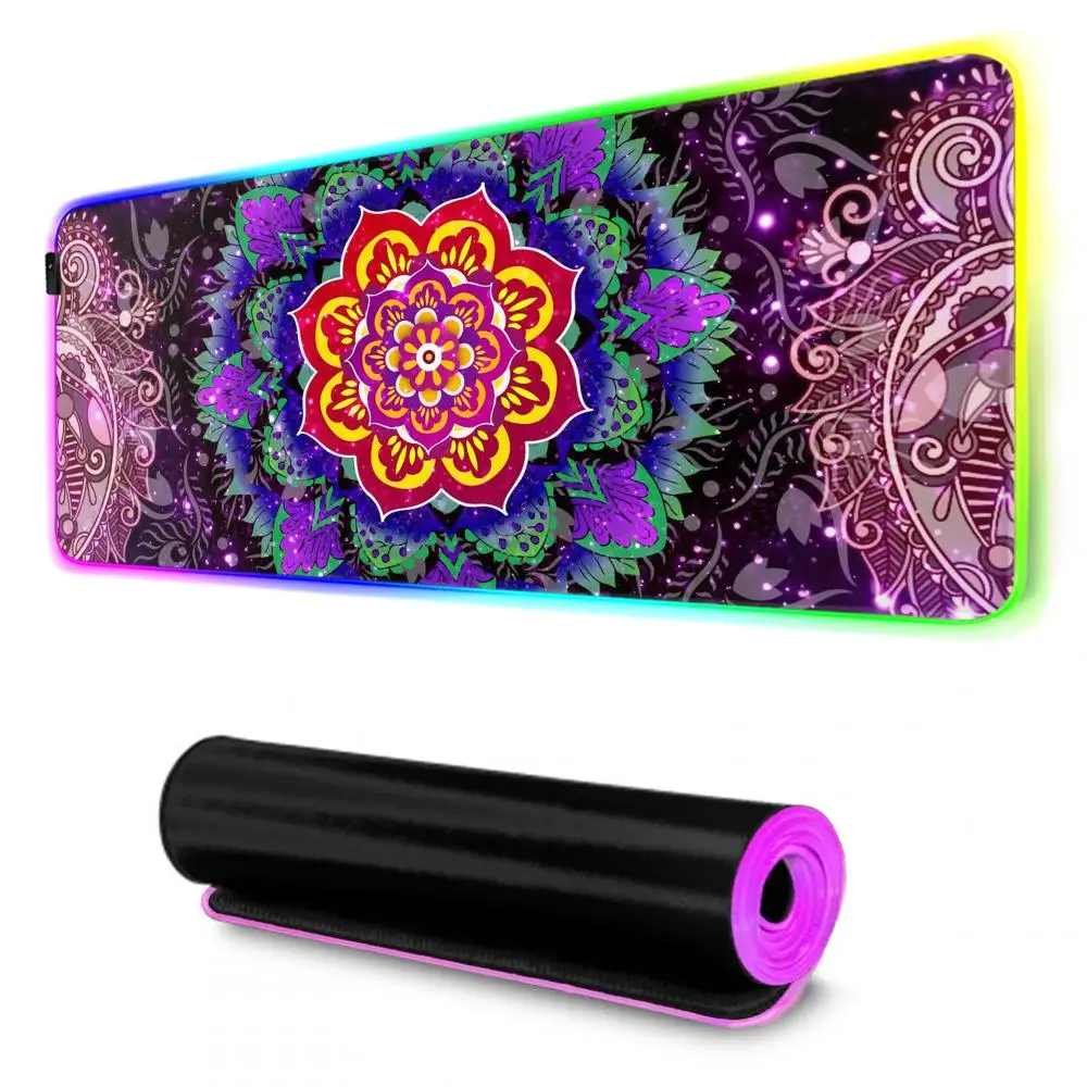 Mandala arte papel de parede mouse pad rgb gaming mousepad grande led tapete de mesa do computador luminoso mouse pad grande teclado tapetes de mesa