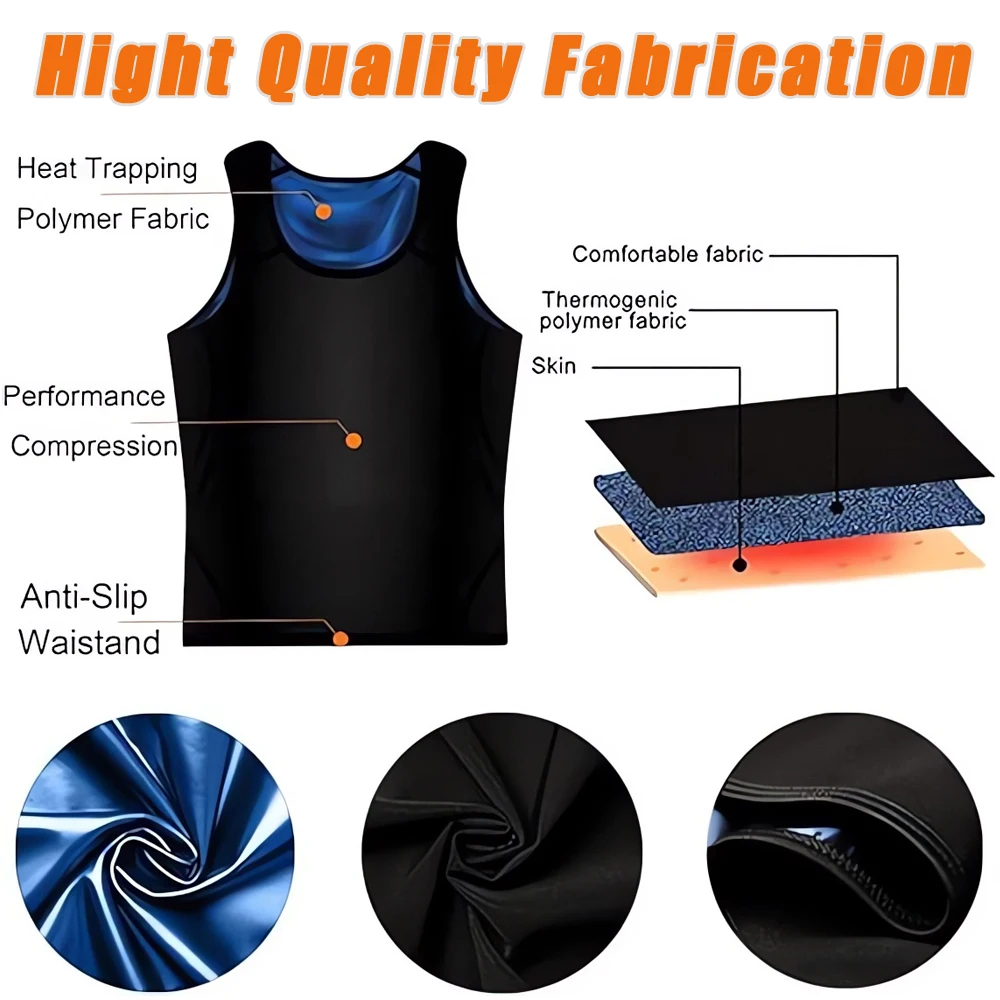 Men Sweat Sauna T-shirt Heat Trapping Compression Vest Waist Trainer Body Shapers Slimming Suit Fitness Fat Burn Tops