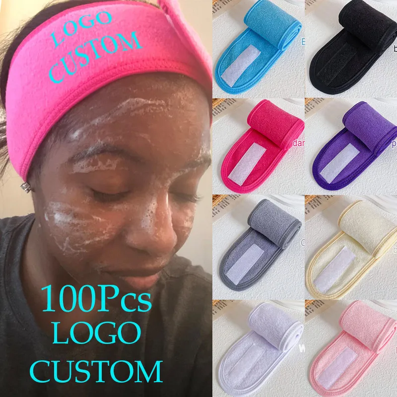 

Регулируемые повязки на голову оптом, 100 шт., широкие повязки для спа, душа, макияжа, мягкие махровые повязки, с возможностью нанесения логотипа