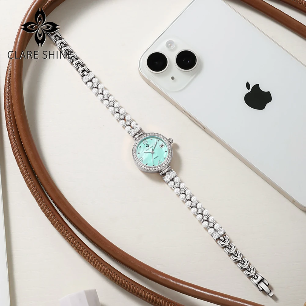 CLARE SHINE 7703 Women Imported Quartz Movement Watch Brand Diamond Round Dial Brand Fashion Calendar Window Watch For Women