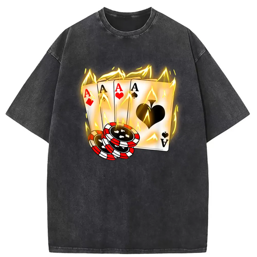 

Burning Four Aces Poker Cool Men Vintage T-shirt Europe Sweatshirts Man Tshirts Long Sleeve Birthday Gifts Printed T Shirts