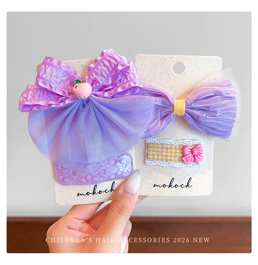 2 Stück/Set Tüll-Schleifen-Haarspangen für Mädchen Kinder Süße Prinzessin Netzstoff Karierte Stoffschleife Entenschnabel Spitzenstickerei Koreanische BB-Haarnadeln – Detail 9