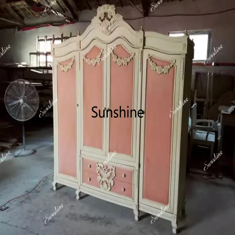 

Rustic French retro wardrobe cabinet girl princess solid wood old light luxury