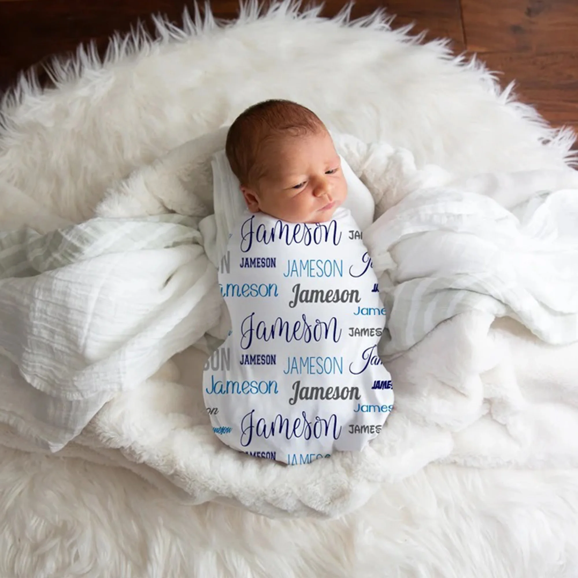 UOOPOO Personalized Name Newborn Swaddle Set, Baby Shower Gift, Baby Hat, Bow and Baby Swaddle