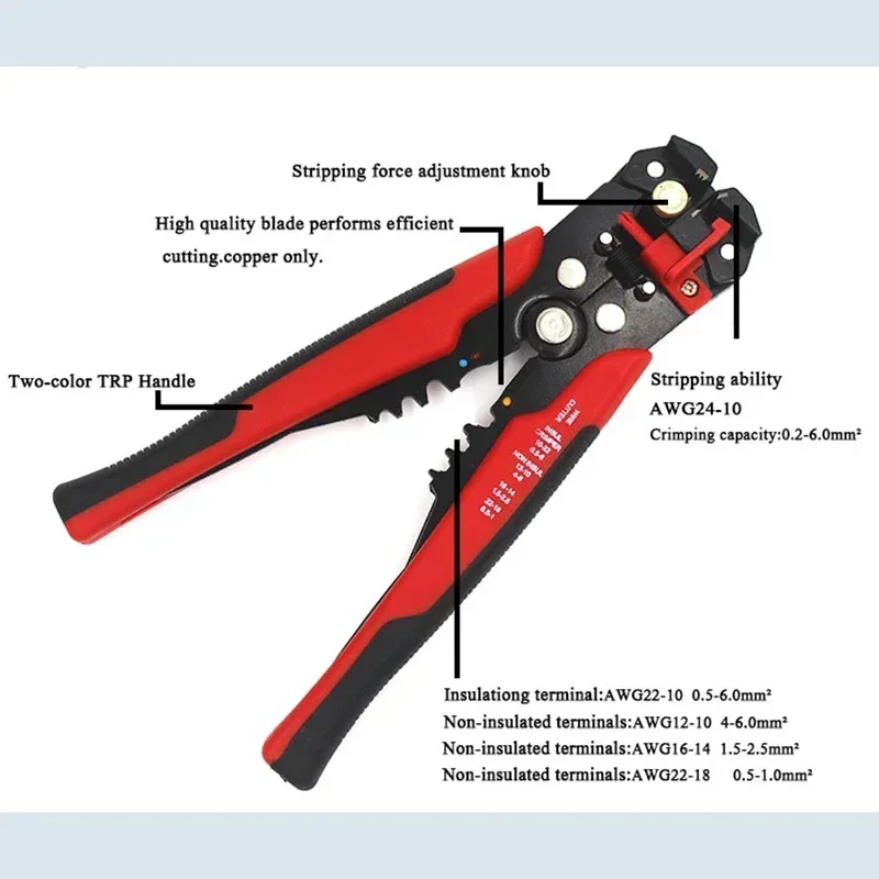 10-24AWG 0.2-6.0mm  WireStripper Multifunctional Automatic Stripping Pliers Cable Wire Strippers Terminal Cutting Crimping Tools
