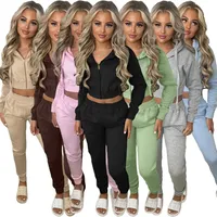 TK6306 Women's Fleece-Lined Sweatshirt Hooded Sporty Casual Suit Cross-Border European And American Style Clothing
