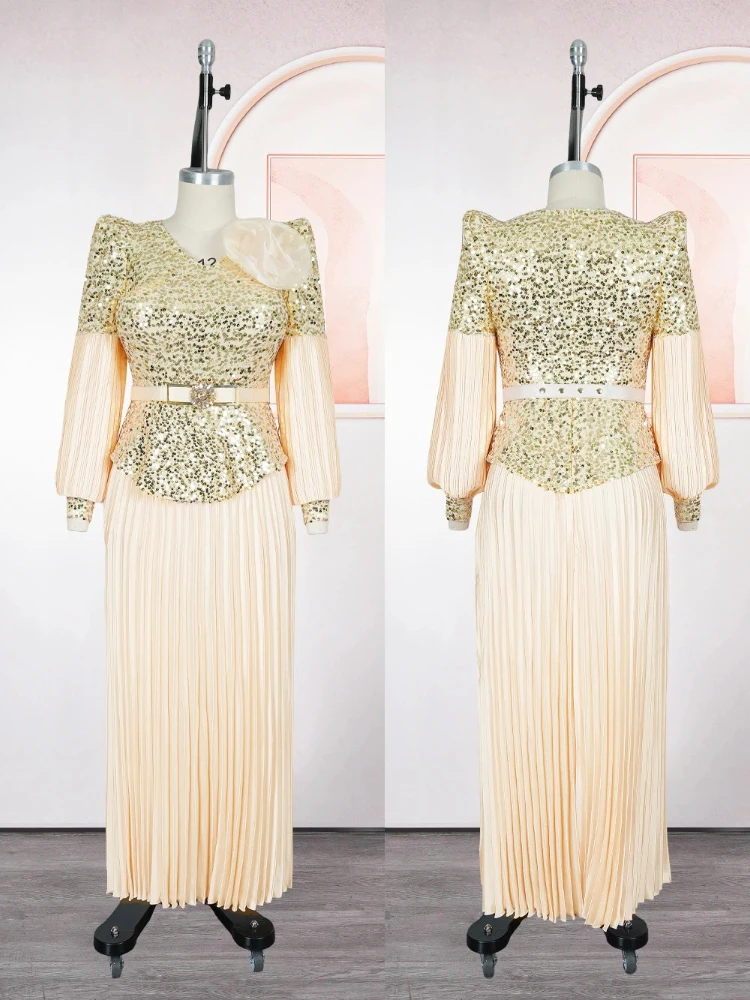 Elegant Long Sleeve Dresses For Women Luxury Sequin Maxi Robes Wedding Party Evening Gown 2025 Autumn Winter Birthday Clothing