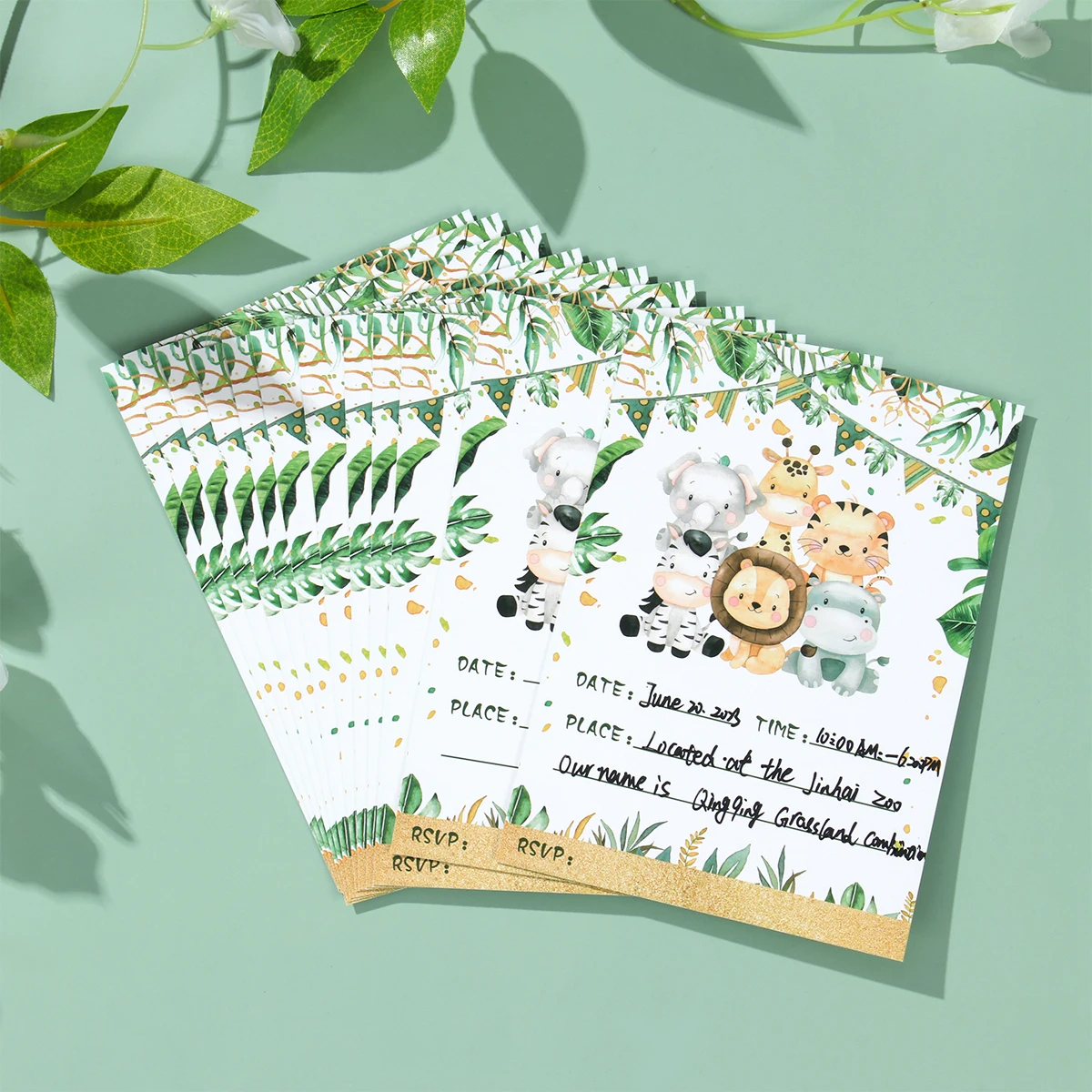 12pcs Paper Invitations Cards For jungle Animal Safari Birthday Party Decorations Kids 1st Birthday Baby Shower Party Supplies