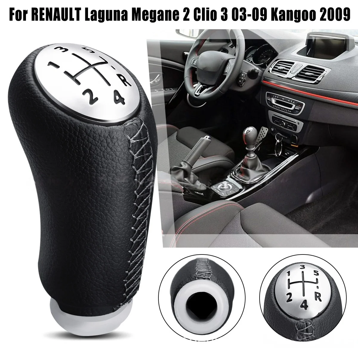 MT 5 Speed Leather/ABS Gear Shift Knob for Renault Laguna Megane II MK2 MK3 Clio 3 03-09 Kangoo 2009 Accessories
