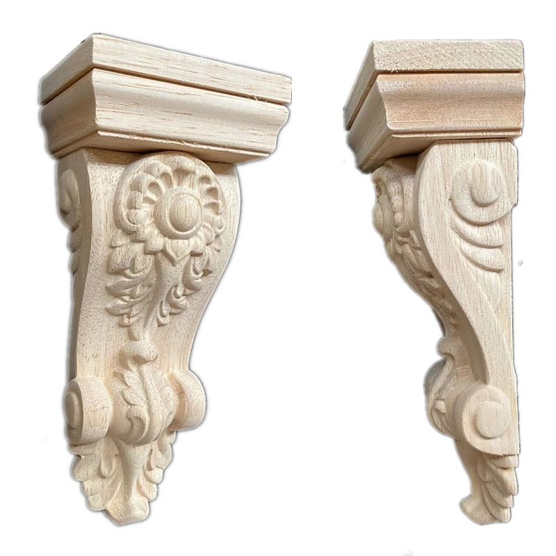 20-30cm Cabilock Roman Stigma Floral Wood Appliques Column Carving Decal Roman Column Wood Onlay Trim European Style Wall Decals