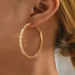 CAOSHI Golden Large Circle Women's Hoop Earrings with Inlaid Cubic Zirconia Daily Wear Exquisite Girls Accessorie Trendy Jewelry