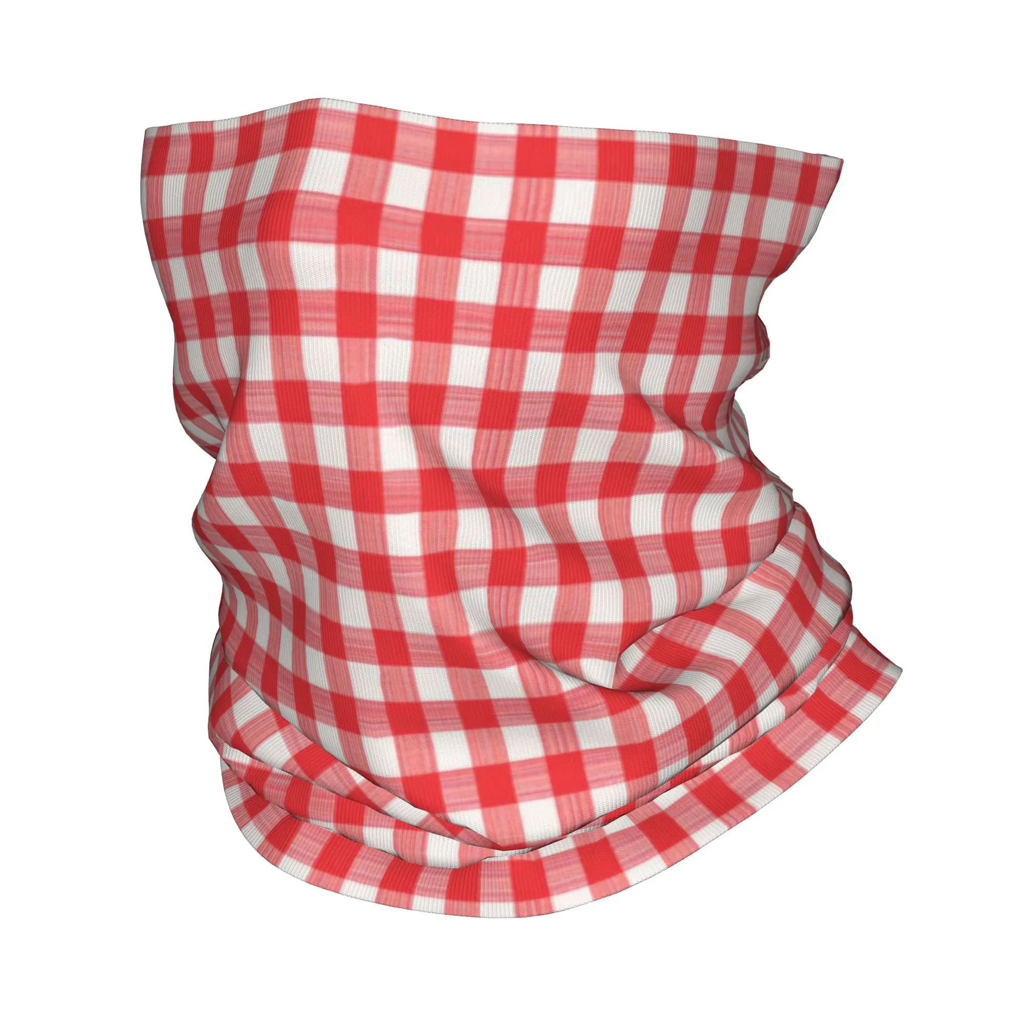 

Custom Red Checkered Plaid Bandana Winter Neck Warmer Men Windproof Wrap Face Scarf for Ski Gaiter Headband