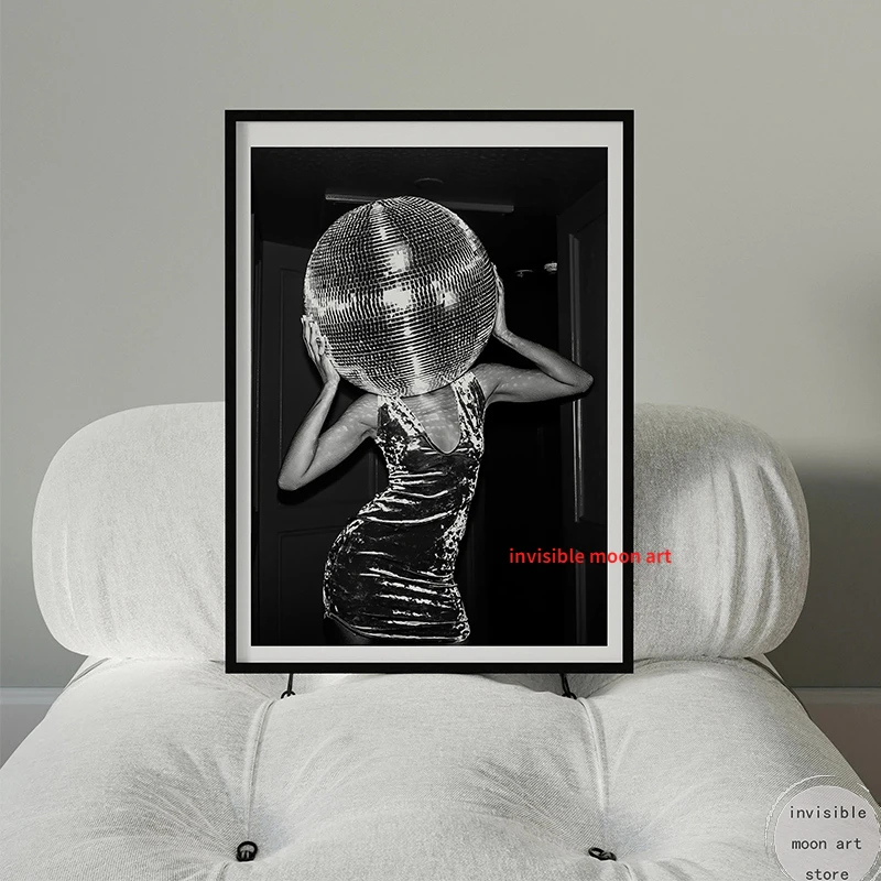 Chic Fashion Disco Art Disco Ball Party Boho Girl High Heels  Art Poster Canvas Painting Wall Prints Picture for Room Home Decor