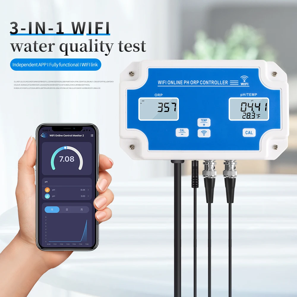 3 in1 WiFi Digital PH ORP Temp Meter Tester di qualità dell\'acqua Online Remote multifunzione Smart Monitor Tuya APP Control EU Plug