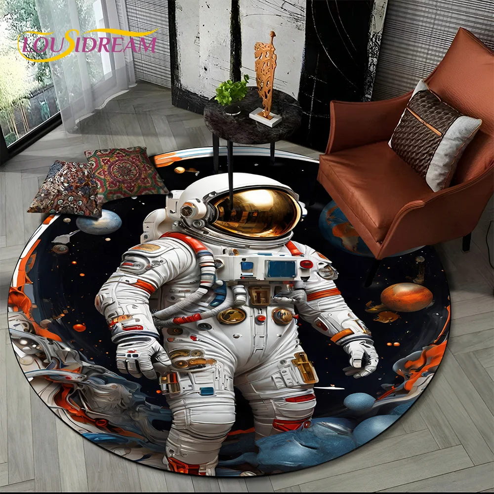 Astronaut Universe Spaceman 3D Outer Space Cartoon Round Area Carpet Rug for Living Room Bedroom Kid Decor,Pet Area Rug Non-slip