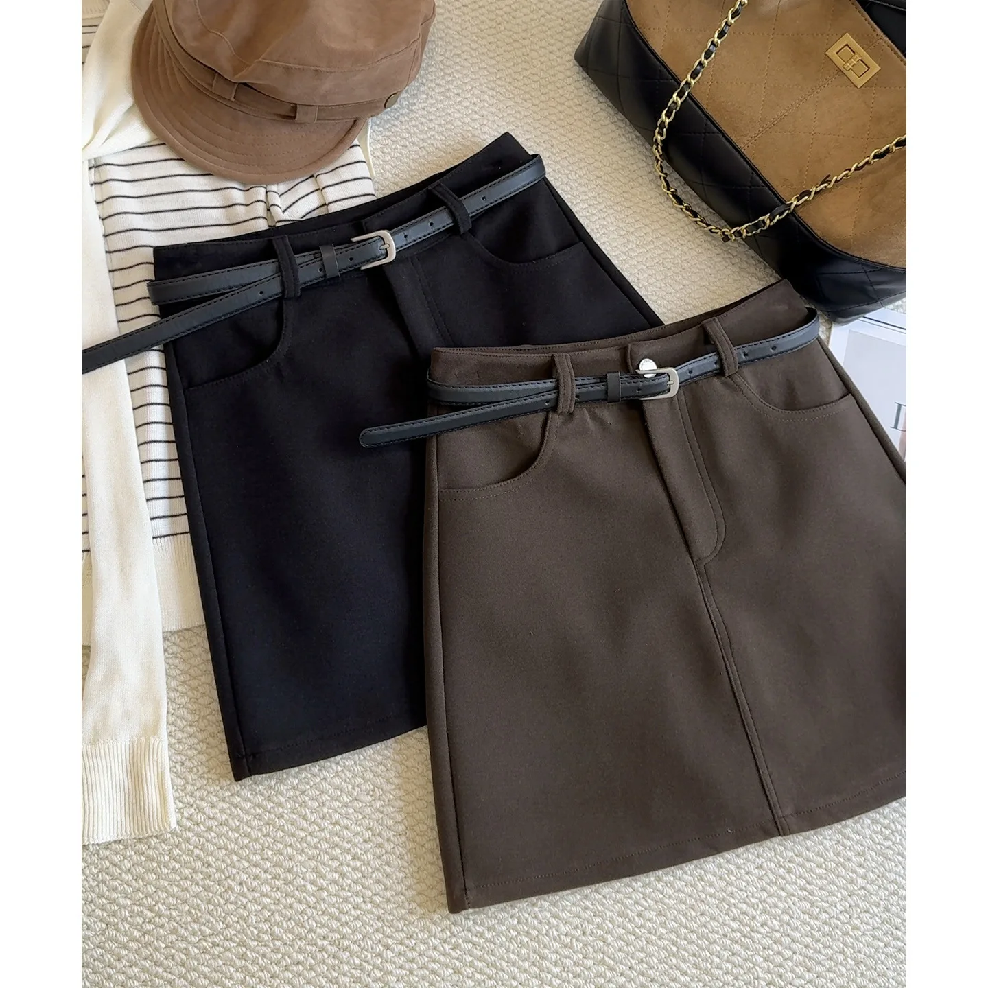 

Woolen midi skirt for women 2025 new style temperament high waist slimming hip hugging suit short skirt