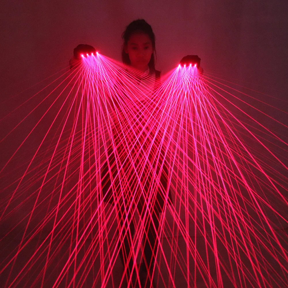 Guantes láser rojos multilínea, 2 en 1, 4 piezas, 650nm, 100mw, LED de discoteca, para espectáculo de disfraces luminosos