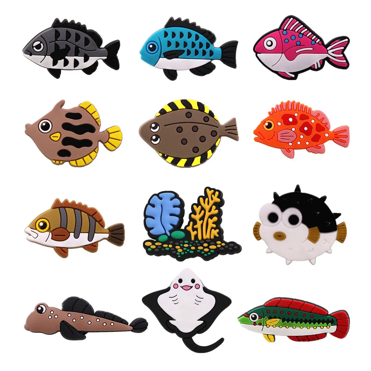 1 Pcs Pack Cute Fish Shapes Shoe Charms Accessories Pufferfish Grouper Shoe Decorations Jeans Pins Clogs Badge Unisex Gifts